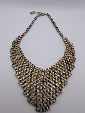 Vintage Gold Multi-Row Woven Bib Necklace
